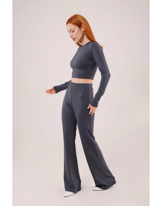 Fitilli Bluz Ve Pantolon Antrasit İkili Takım