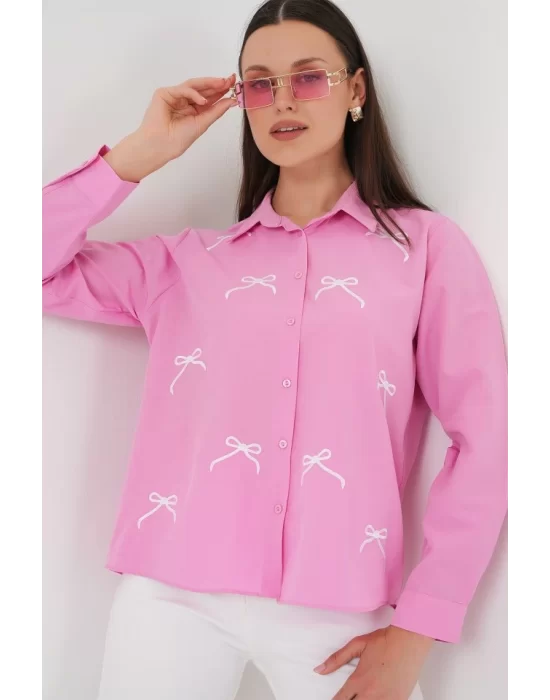 Fiyonk Detay Gömlek 20311 - Pembe