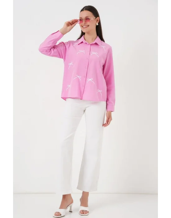 Fiyonk Detay Gömlek 20311 - Pembe