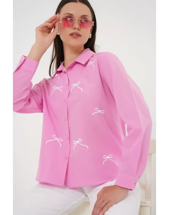 Fiyonk Detay Gömlek 20311 - Pembe