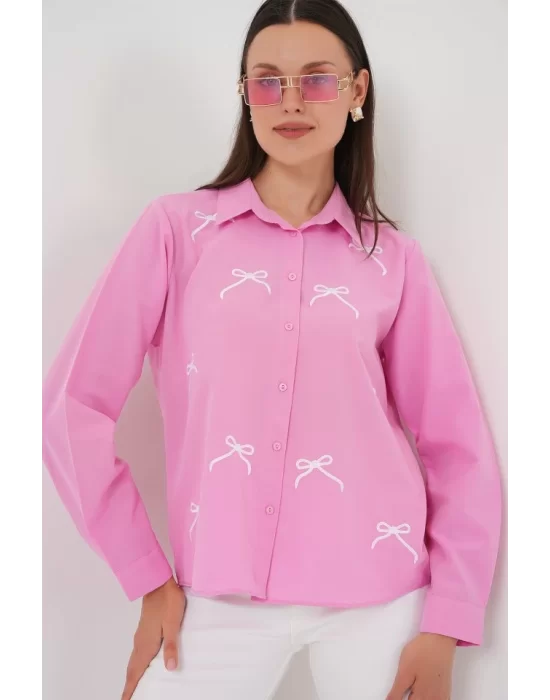 Fiyonk Detay Gömlek 20311 - Pembe