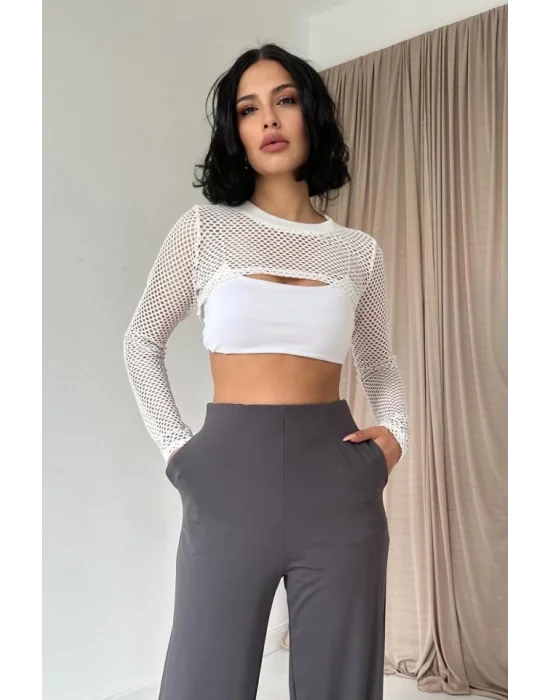 Füme Pensli Lastik Detaylı Pantolon