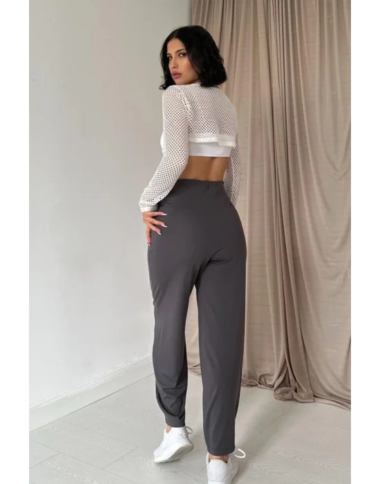Füme Pensli Lastik Detaylı Pantolon