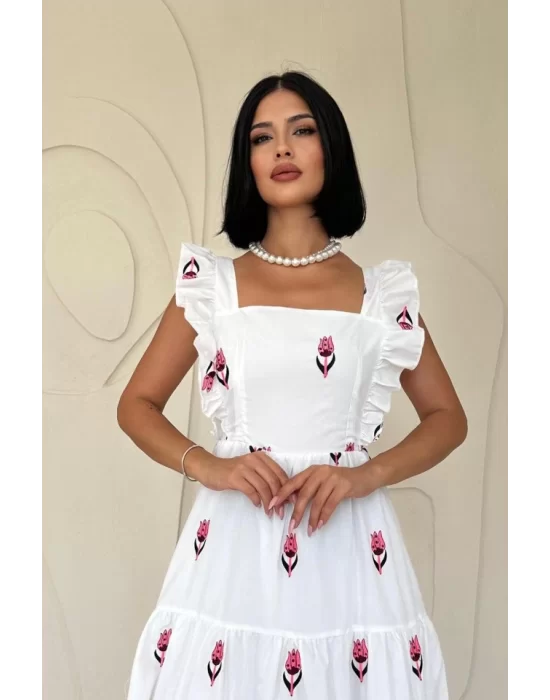Lacivert Sıfır Kol Fırfırlı Elbise