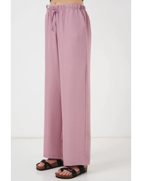 Geniş Paça Keten Pantolon 6735 - Gül Kurusu
