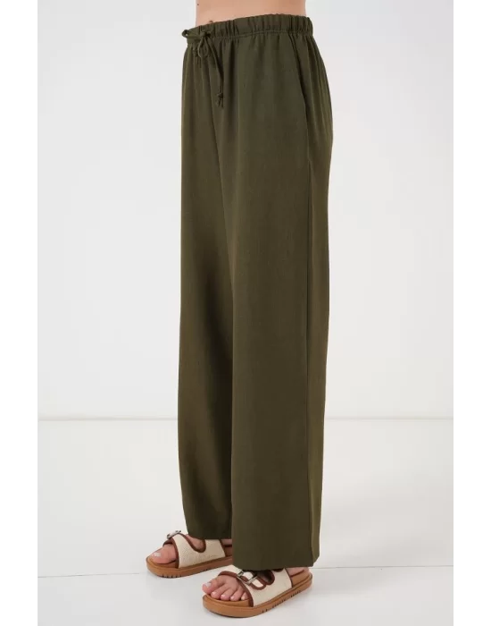 Geniş Paça Keten Pantolon 6735 - Haki