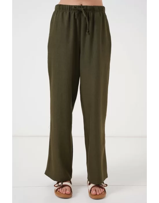 Geniş Paça Keten Pantolon 6735 - Haki