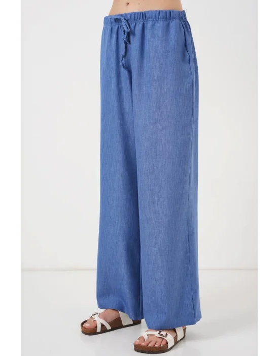 Geniş Paça Keten Pantolon 6735 - İndigo