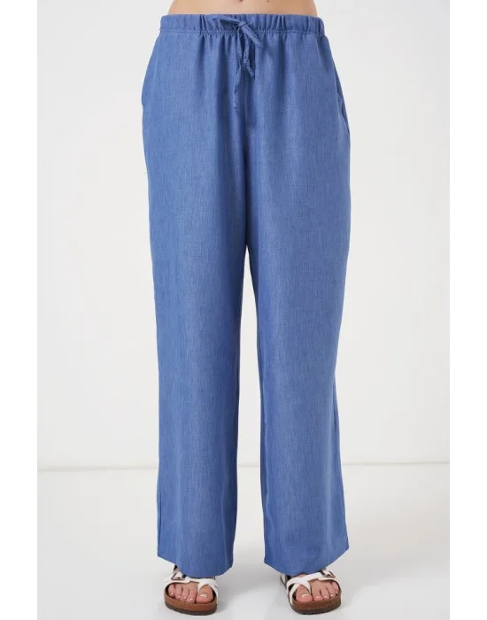 Geniş Paça Keten Pantolon 6735 - İndigo