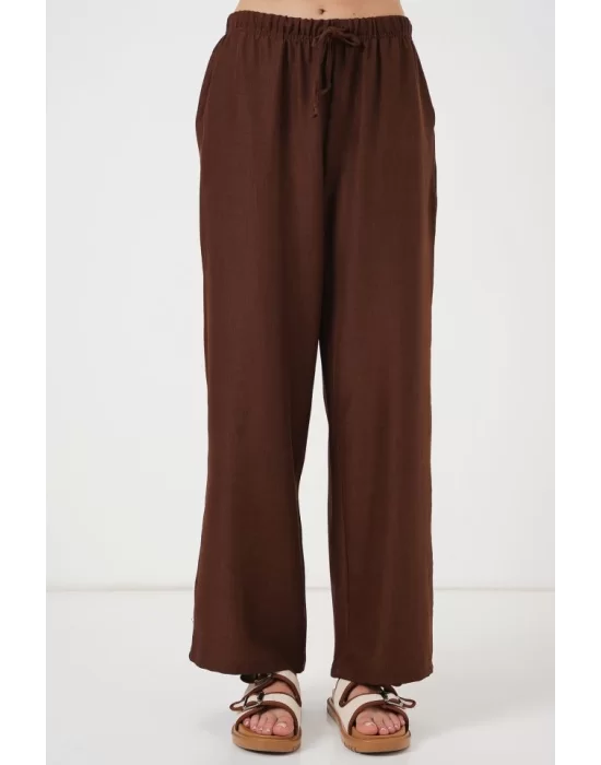 Geniş Paça Keten Pantolon 6735 - Kahverengi