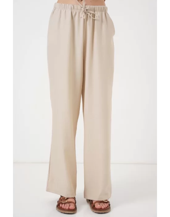 Geniş Paça Keten Pantolon 6735 - Krem
