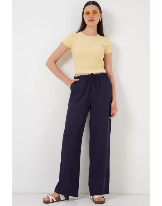 Geniş Paça Keten Pantolon 6735 - Lacivert