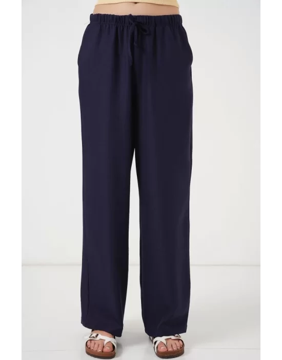 Geniş Paça Keten Pantolon 6735 - Lacivert