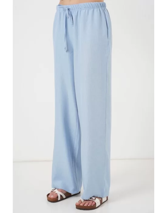 Geniş Paça Keten Pantolon 6735 - Mavi