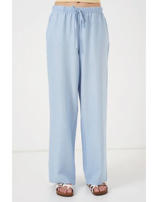 Geniş Paça Keten Pantolon 6735 - Mavi