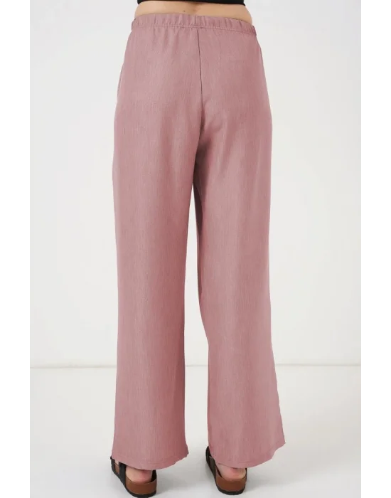 Geniş Paça Keten Pantolon 6735 - Pudra