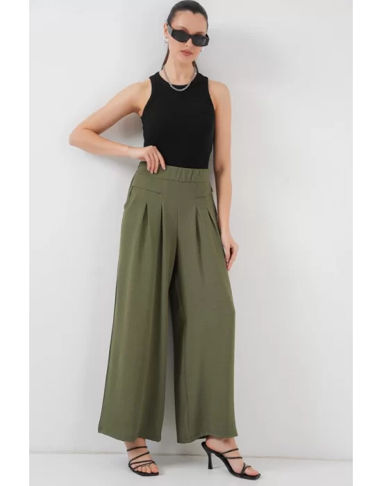 Geniş Paça Pileli Pantolon 6718 - Haki