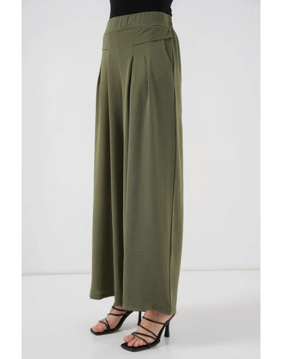 Geniş Paça Pileli Pantolon 6718 - Haki