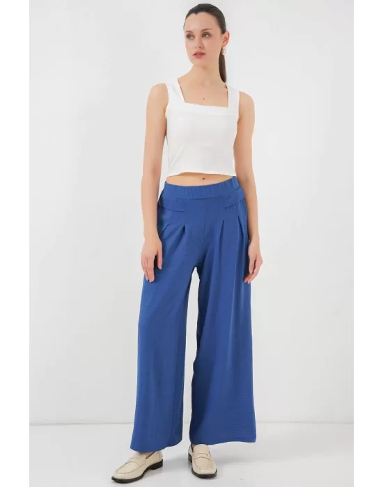 Geniş Paça Pileli Pantolon 6718 - İndigo