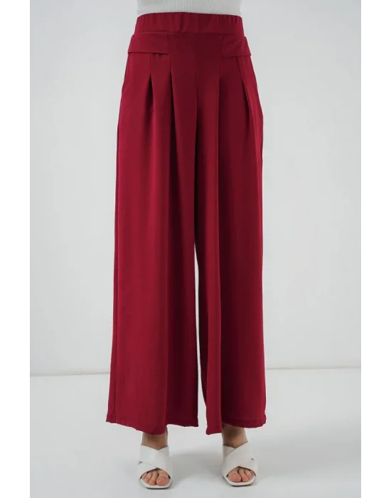 Geniş Paça Pileli Pantolon 6718 - Kırmızı