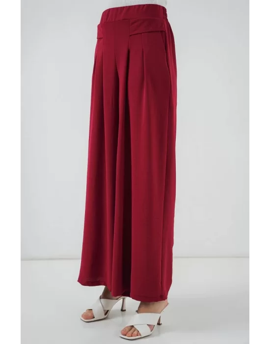 Geniş Paça Pileli Pantolon 6718 - Kırmızı