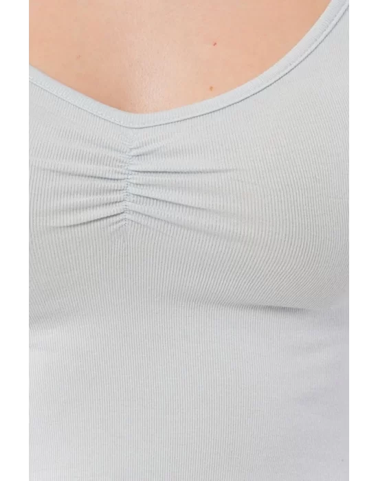 Geniş Yaka Bebe Mavisi Basic Body Bluz