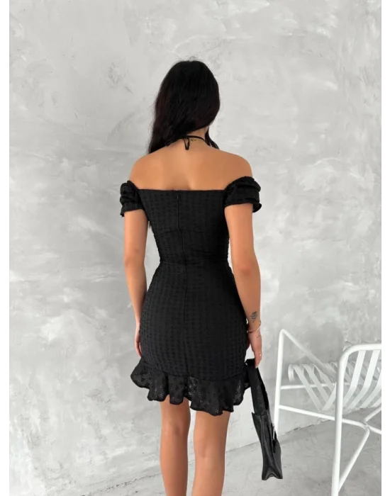 Göğüs Bağlamalı Mini Elbise - Siyah
