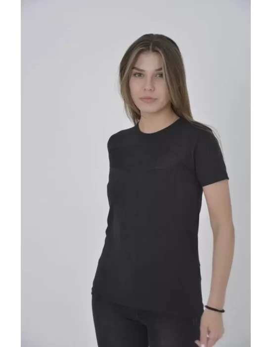 Gögüs Fileli Slim Fit T-shirt - Siyah