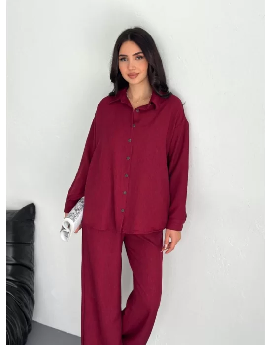 Gömlek Pantolon Ikili Takım - Bordo
