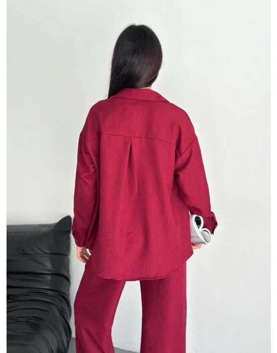 Gömlek Pantolon Ikili Takım - Bordo