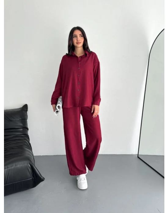 Gömlek Pantolon Ikili Takım - Bordo