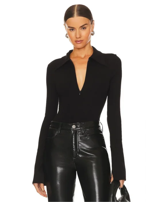 Gömlek Yaka Fermuarlı Body