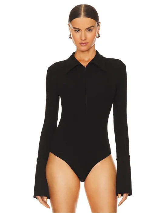 Gömlek Yaka Fermuarlı Body