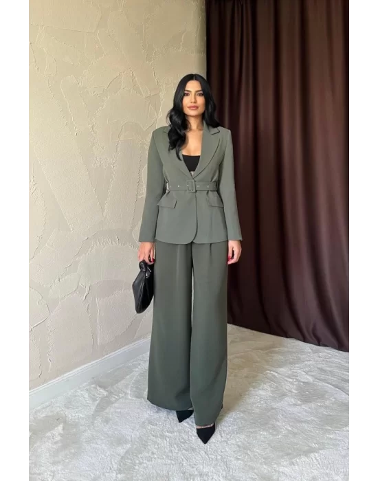 Haki Cep Kapaklı Ve Kemerli Ceket