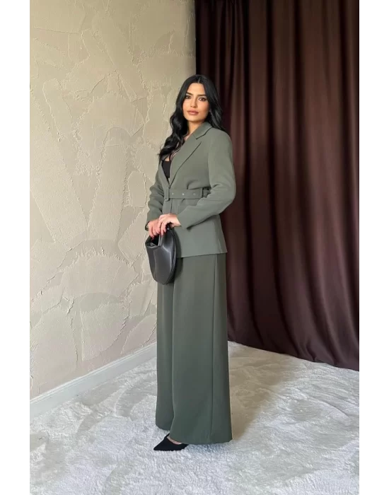 Haki Cep Kapaklı Ve Kemerli Ceket