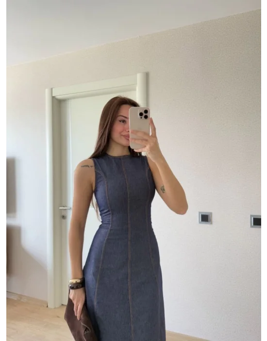 Jeans Kot Uzun Elbise - Lacivert