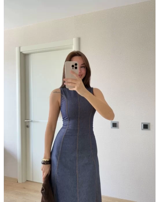 Jeans Kot Uzun Elbise - Lacivert