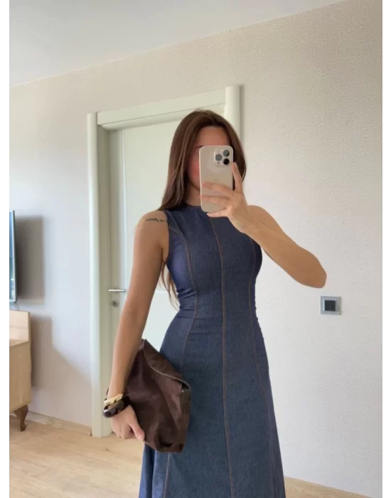 Jeans Kot Uzun Elbise - Lacivert