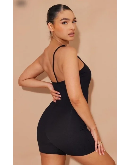 Kadın Asimetrik Askılı Mini Kaşkorse Bodycon Tulum
