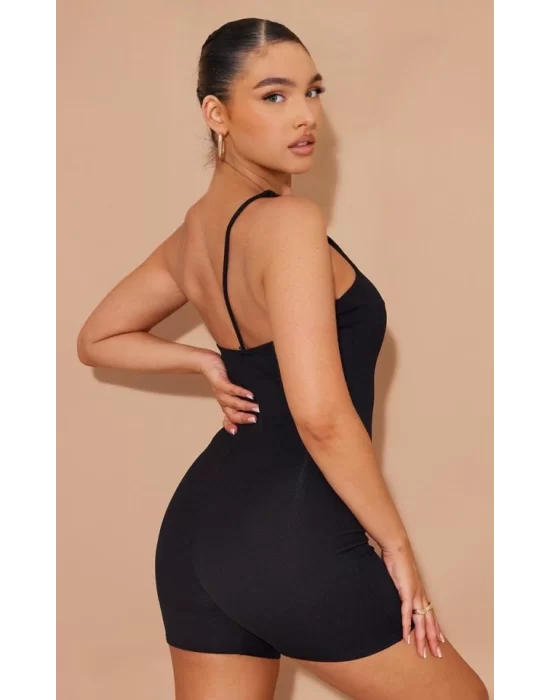 Kadın Asimetrik Askılı Mini Kaşkorse Bodycon Tulum
