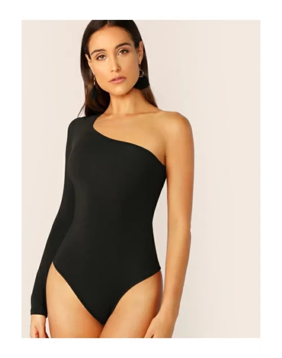 Kadın Asimetrik Kesim Tek Kol Ipek Jarse Bodysuit