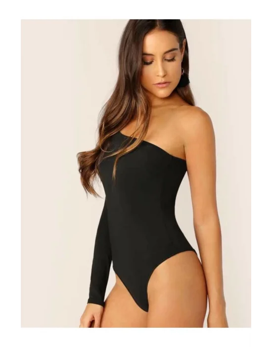Kadın Asimetrik Kesim Tek Kol Ipek Jarse Bodysuit