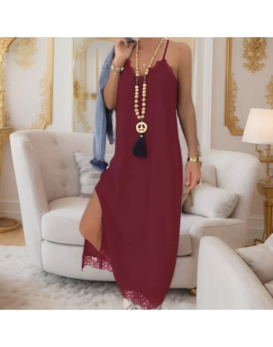 Kadın Askılı Dantel Detay Viskon Elbise