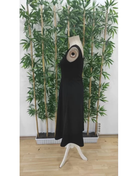 Kadın Askılı Kare Yakalı Midi Ithal Krep Elbise