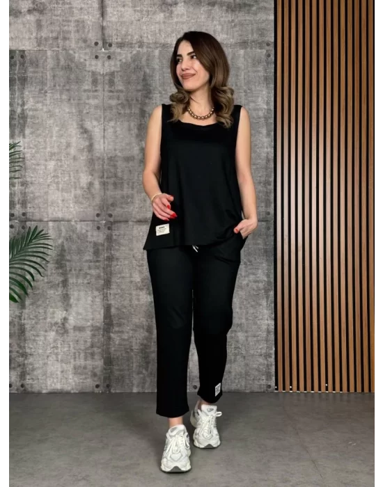 Kadın Askılı Yuvarlak Yaka Viskon Iki Iplik Bluz Ve Eşofman Altı Ikili Takım