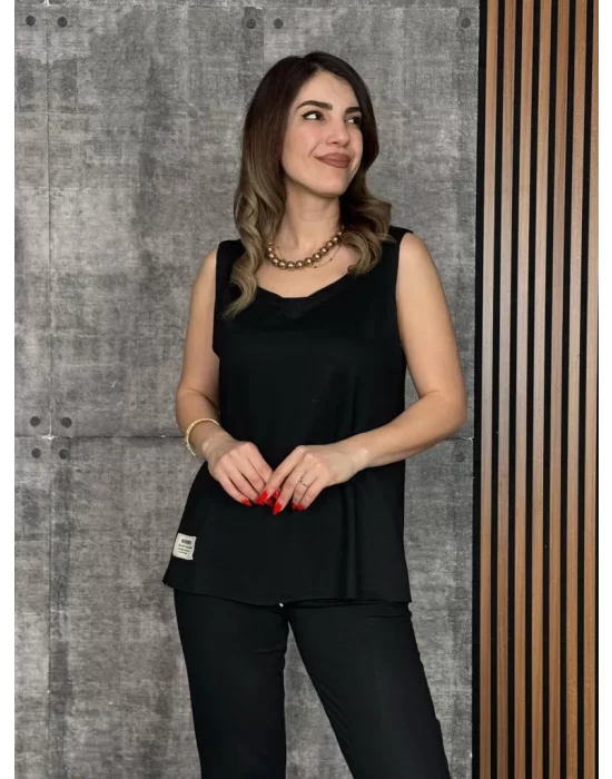 Kadın Askılı Yuvarlak Yaka Viskon Iki Iplik Bluz Ve Eşofman Altı Ikili Takım