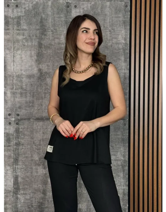 Kadın Askılı Yuvarlak Yaka Viskon Iki Iplik Bluz Ve Eşofman Altı Ikili Takım