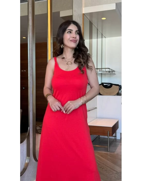Kadın Askılı Yuvarlak Yakalı Viskon Elbise