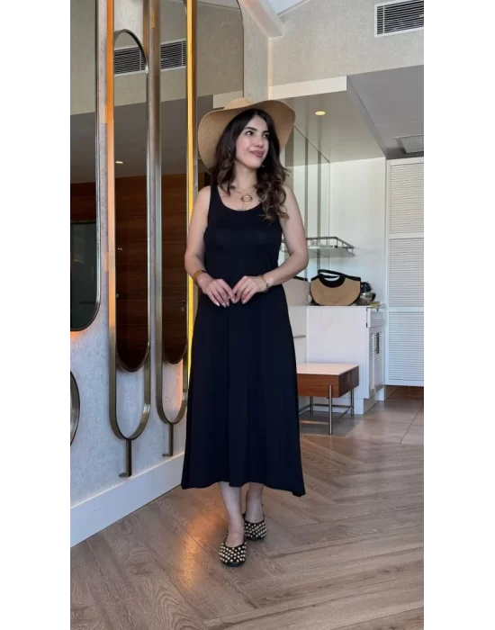 Kadın Askılı Yuvarlak Yakalı Viskon Elbise