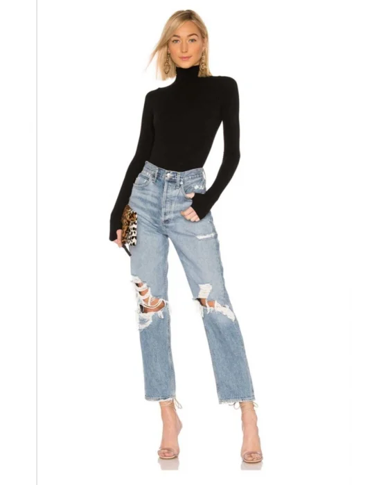 Kadın Balıkçı Yaka Boğazlı Parmak Geçmeli Ipek Jarse Bodysuit